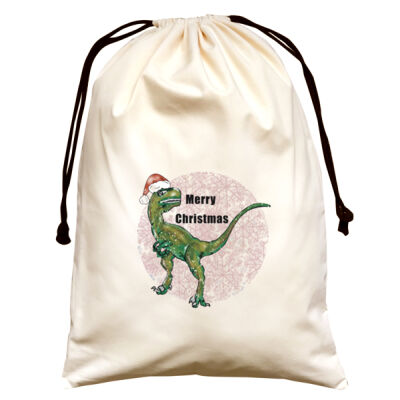 Merry Christmas Raptor natural canvas Santa sack Thumbnail