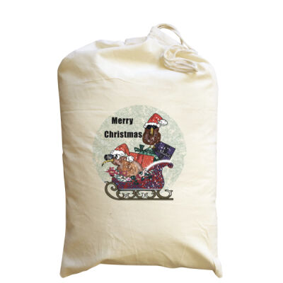 Christmas kiwis on sleigh medium calico sack Thumbnail